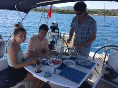 With Finn, Millie and Flemi through the Gulf of Corinth